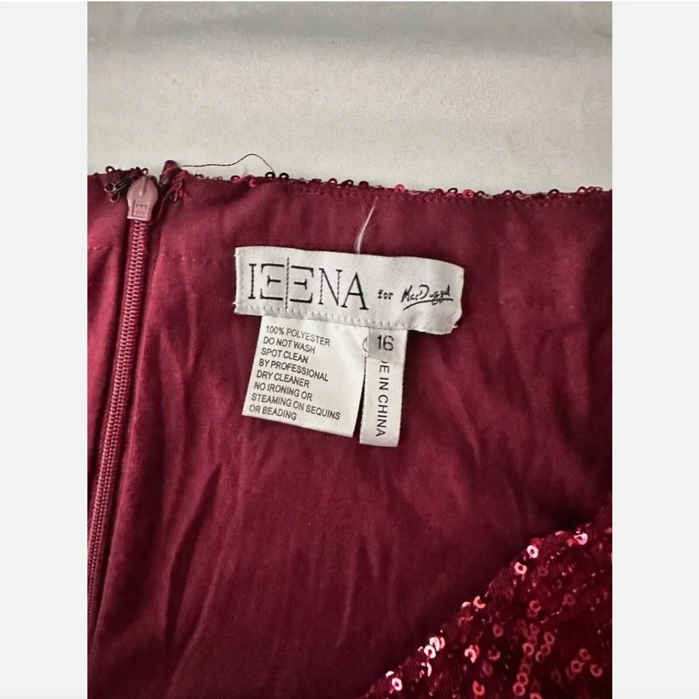 NEW $398 IEENA Mac‎ Duggal [ 16 ] Sequin Wrap Evening Gown in Wine Red #Q480